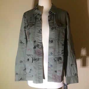 Green and Faded Floral Military Jacket